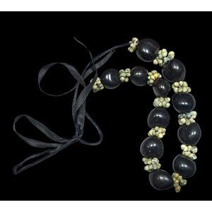 Hawaiian Kukui Nut And Seashell Beaded Tie On Necklace